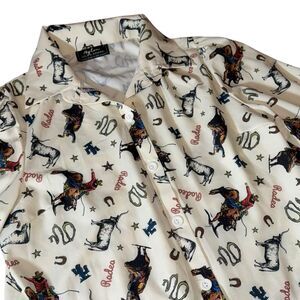 Nylon Apparel Rodeo‎ Blouse Size Small - Made In The USA - Western Cowboy Lasso